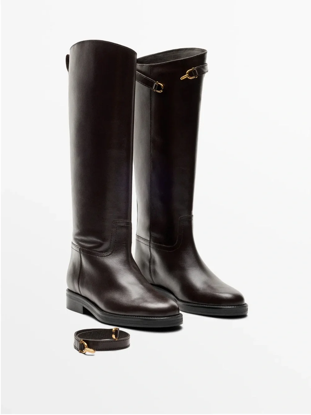 Massimo Dutti Tall Leather Riding Boots - Dark Brown
